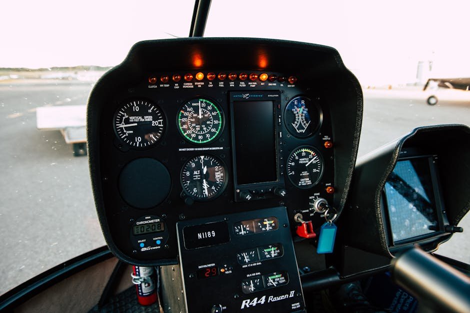 Close-up of helicopter cockpit avionics and instruments, essential for instrument rating helicopter training.