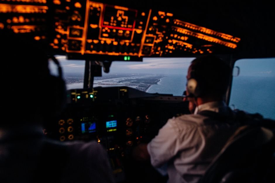 Training airplane on a coastal flight along the South Florida shoreline near Miami.