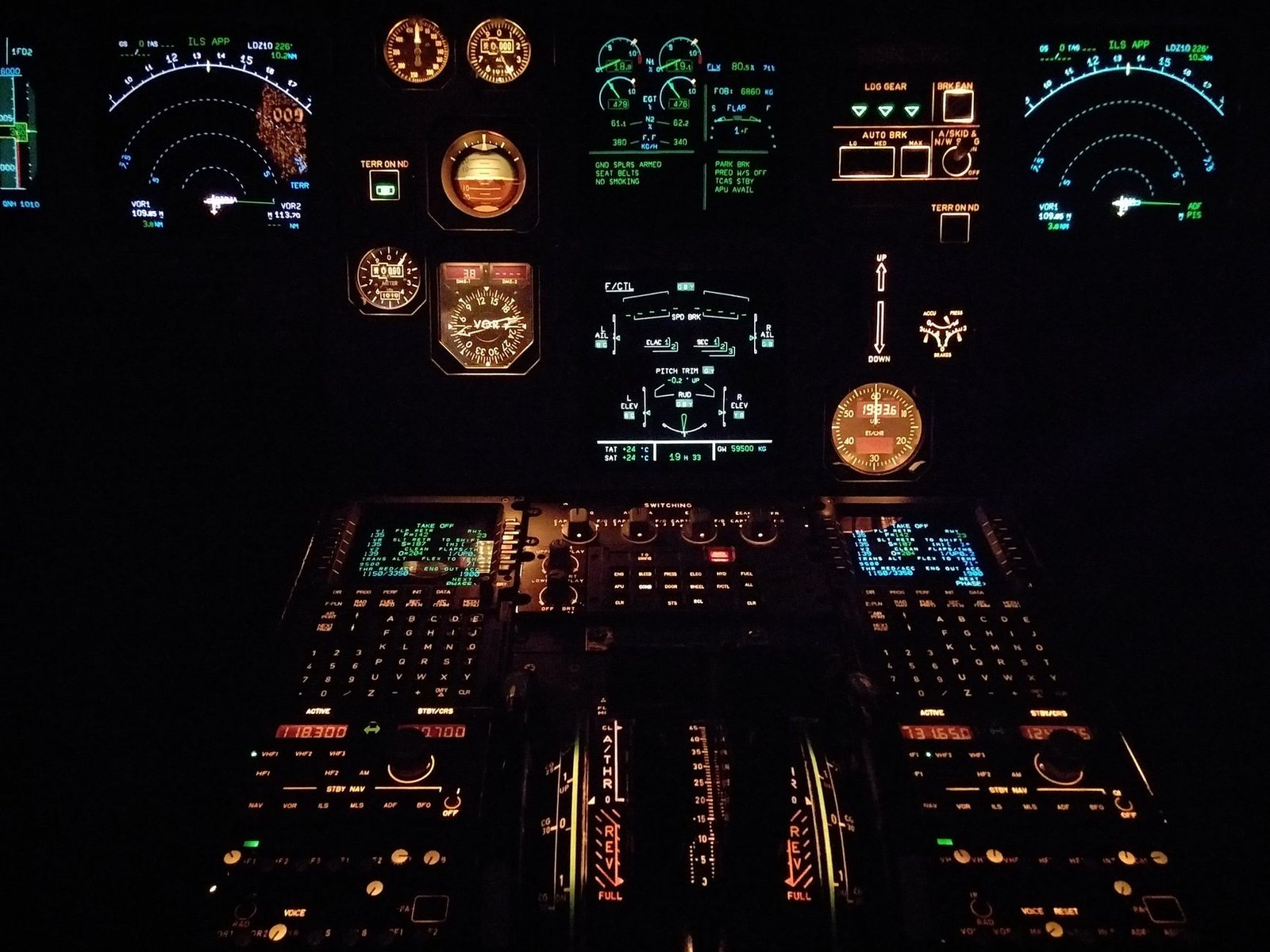 Glowing cockpit instruments during a night IFR flight