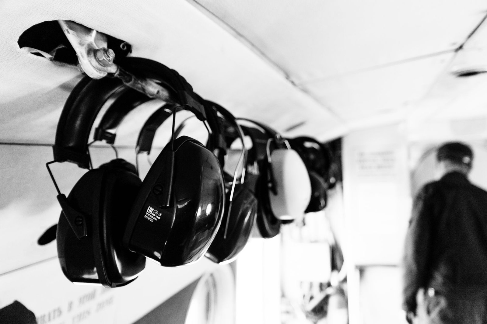 Student pilot with headset preparing for a training flight