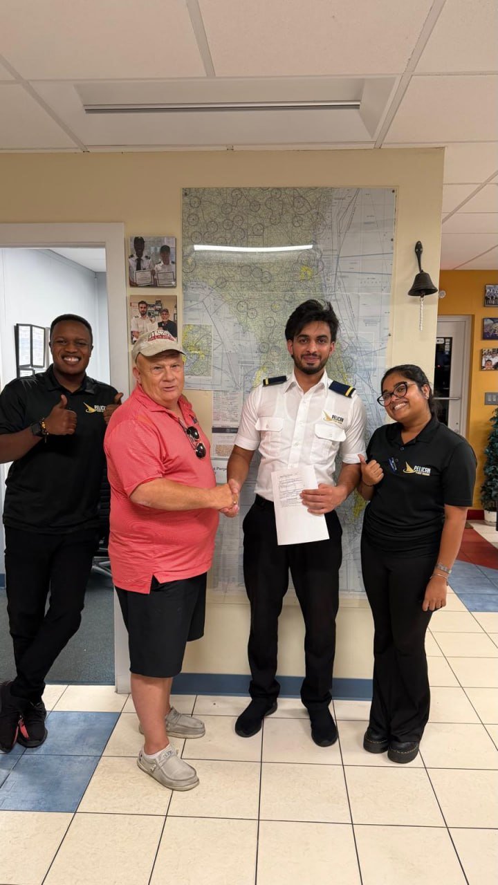 Haseeb after earning his Instrument Rating at Pelican Flight Training