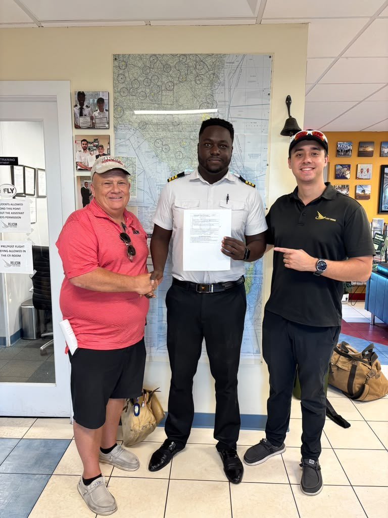Marcel after passing his Certified Flight Instructor Instrument (CFII) checkride at Pelican Flight Training