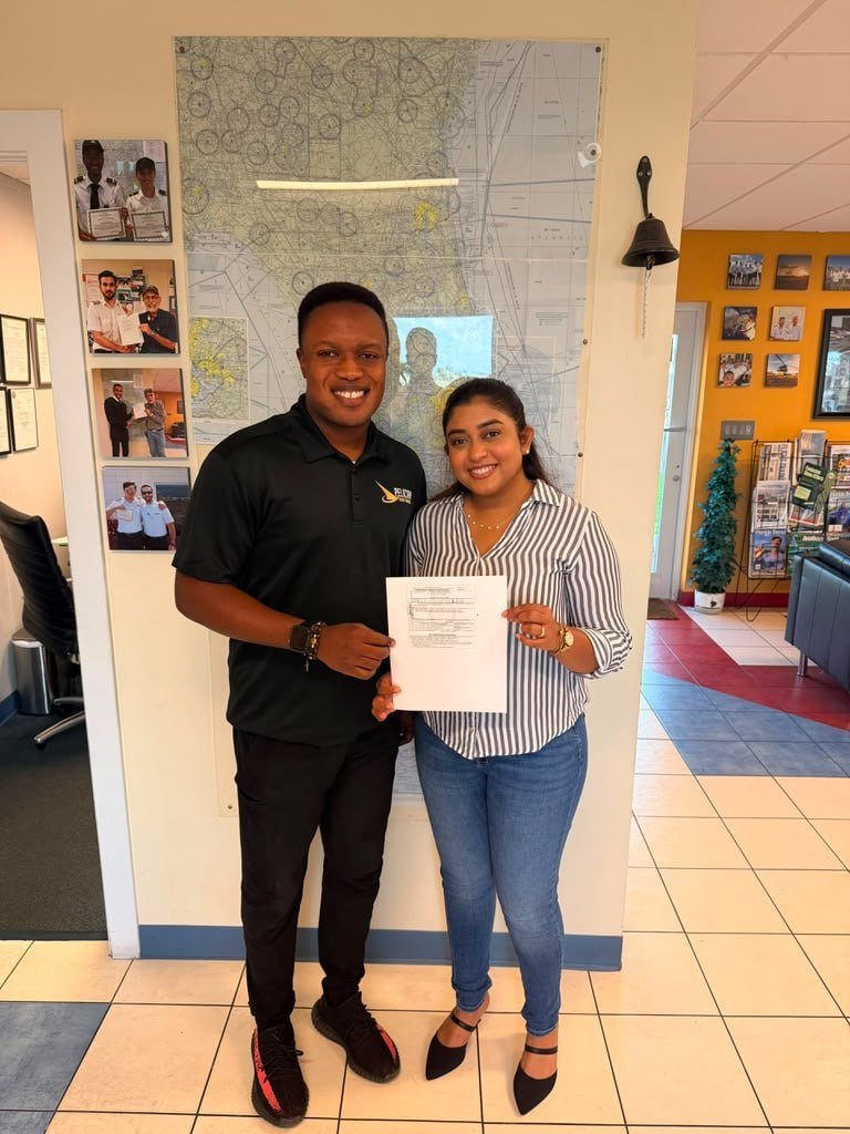 Shivani after passing her Certified Flight Instructor Instrument (CFII) checkride at Pelican Flight Training